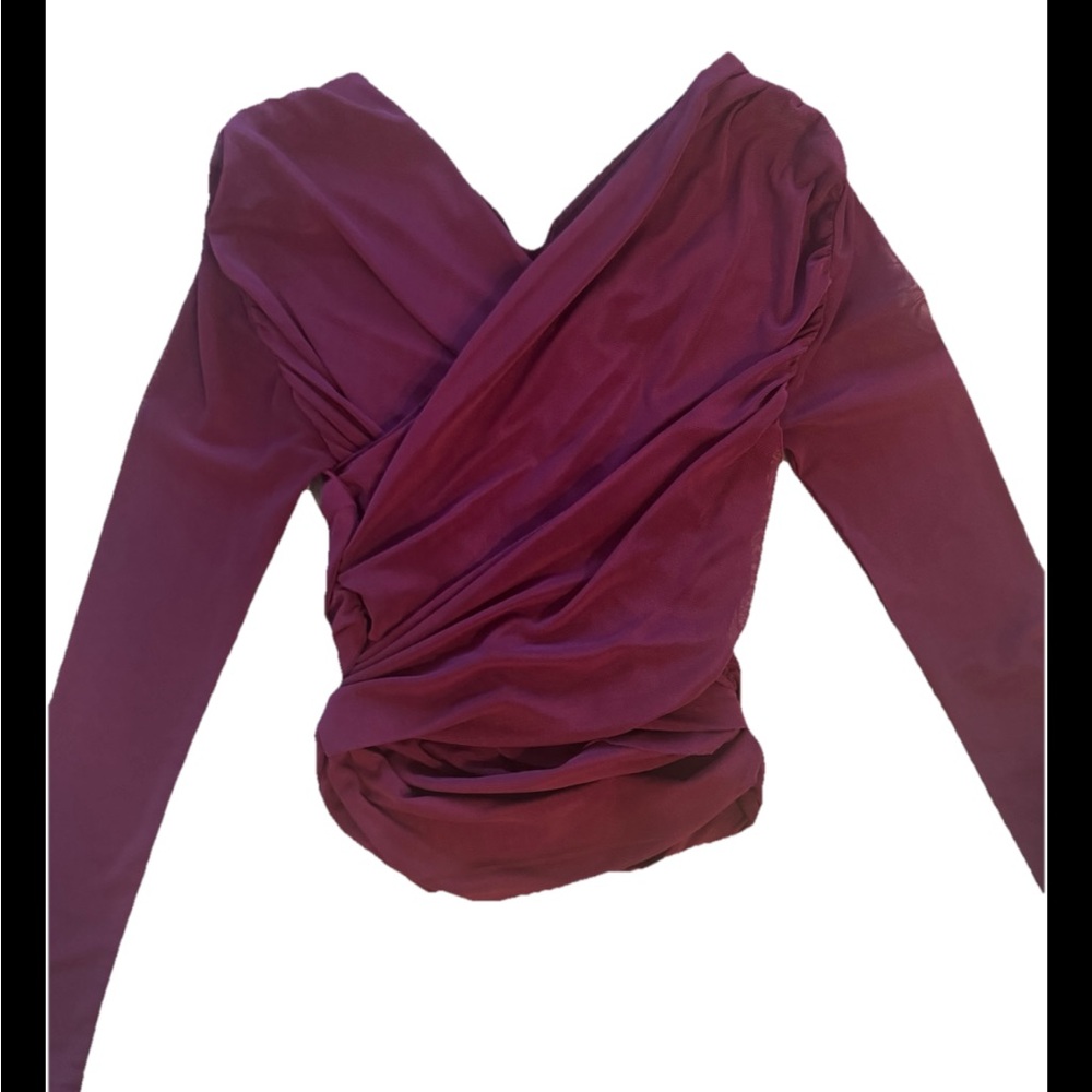 Micas S Blouse Red Dark Burgundy Top V Neck S Glam Long Sleeve Top Classy